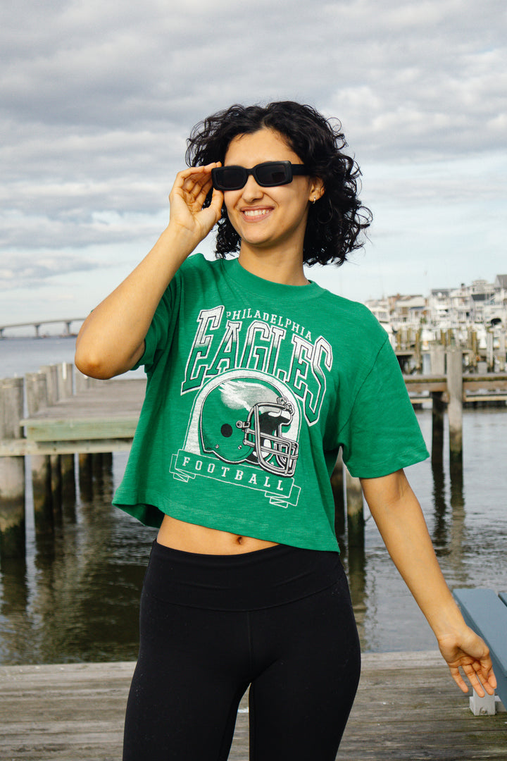Philadelphia Eagles Helmet Kelly Green Crop Tee