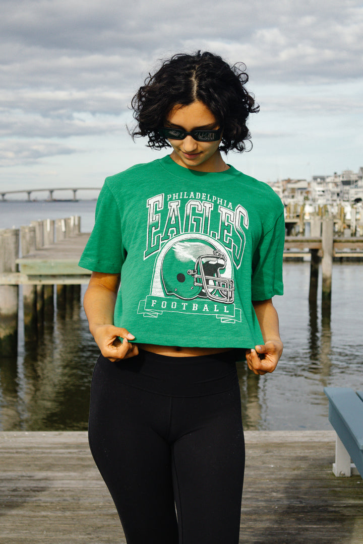 Philadelphia Eagles Helmet Kelly Green Crop Tee