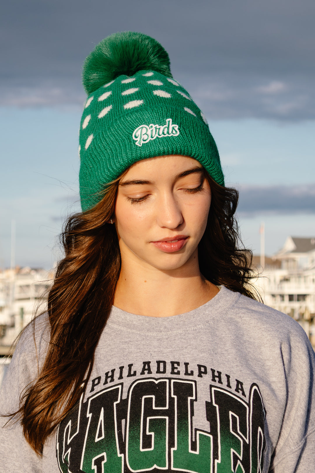 Philly Football Kelly Polka Dot Birds Patch Pom Pom Hat
