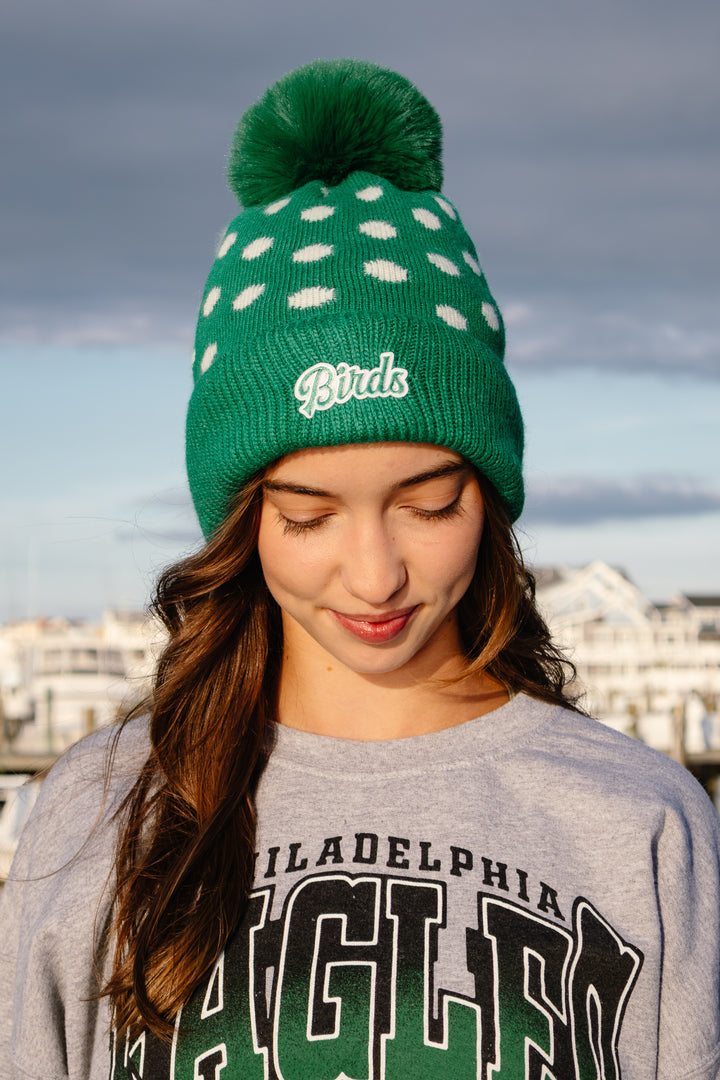 Philly Football Kelly Polka Dot Birds Patch Pom Pom Hat