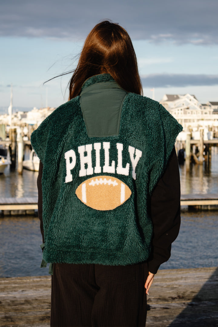 Philly Football Dark Green Fleece Button Vest
