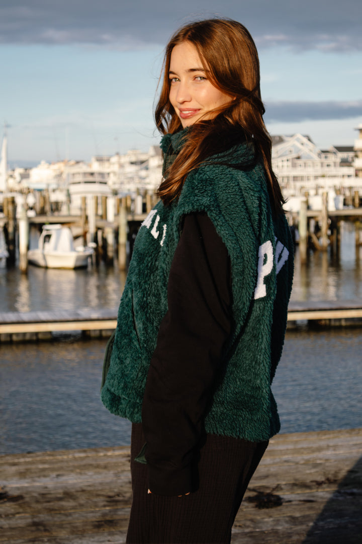Philly Football Dark Green Fleece Button Vest