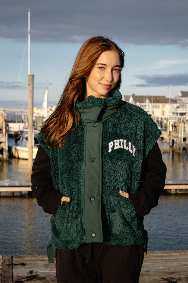 Philly Football Dark Green Fleece Button Vest