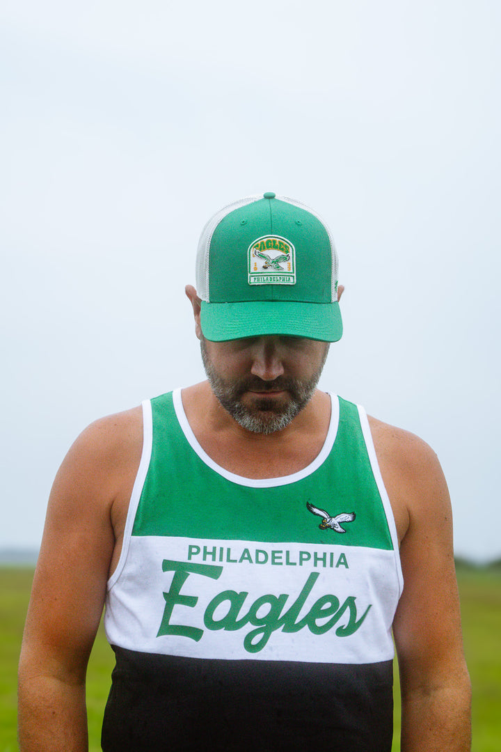 Philadelphia Eagles Historic Kelly Headstone Strap Trucker Adjustable Hat