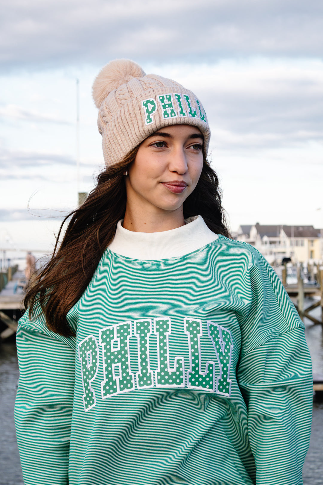 Philly Football Polka Dot Knit Tan Pom Pom Hat