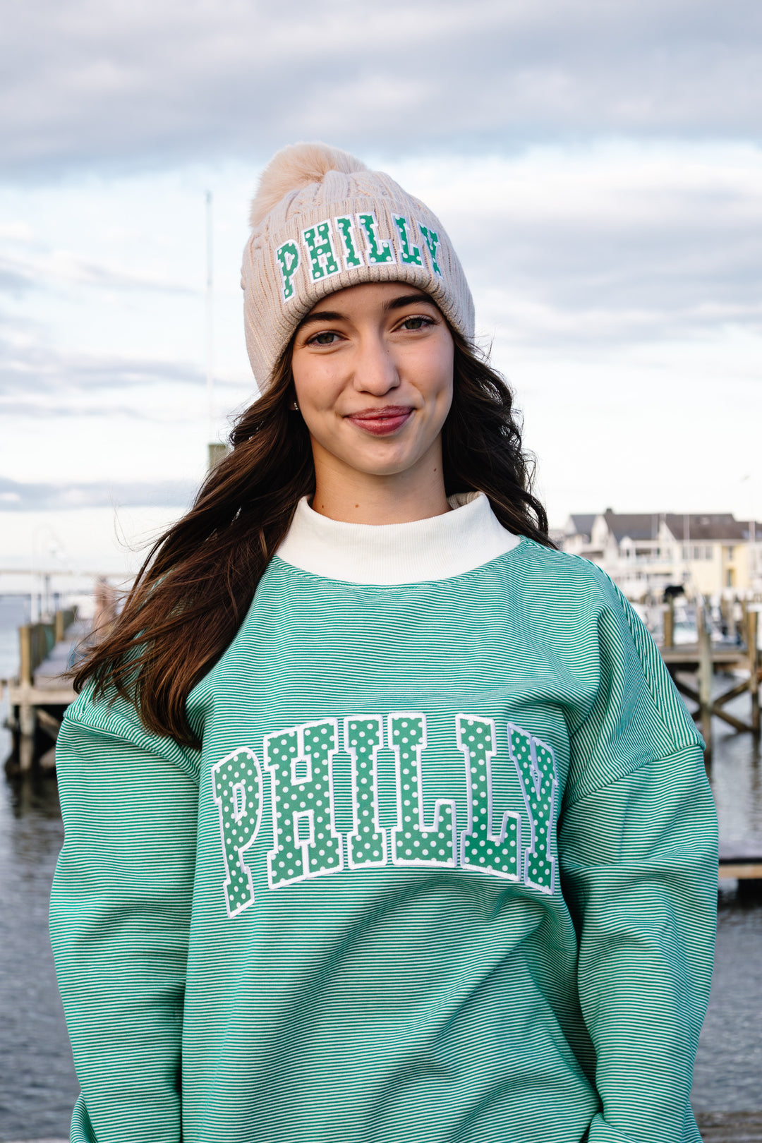 Philly Football Polka Dot Patch Striped Mock Neck Sweatshirt