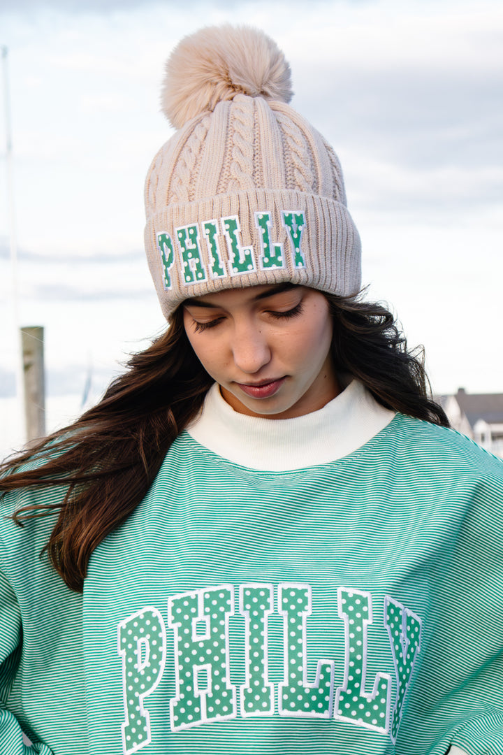 Philly Football Polka Dot Knit Tan Pom Pom Hat