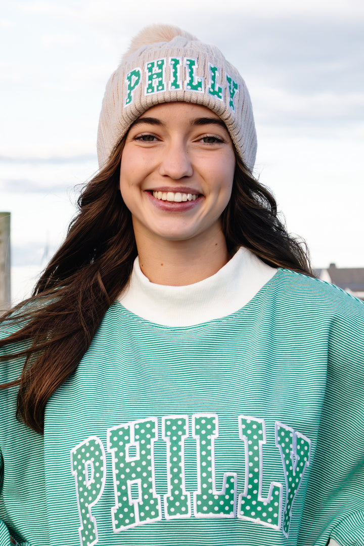 Philly Football Polka Dot Knit Tan Pom Pom Hat