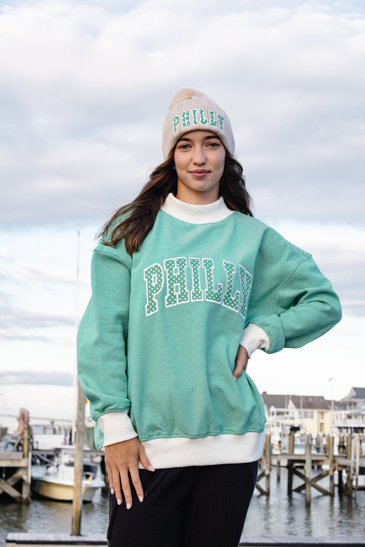 Philly Football Polka Dot Patch Striped Mock Neck Sweatshirt