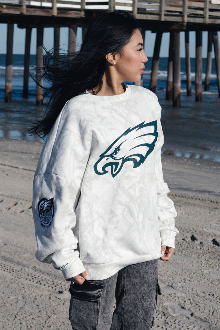 Philadelphia Eagles White Ghosted Mock Neck Fleece Sweatshirt