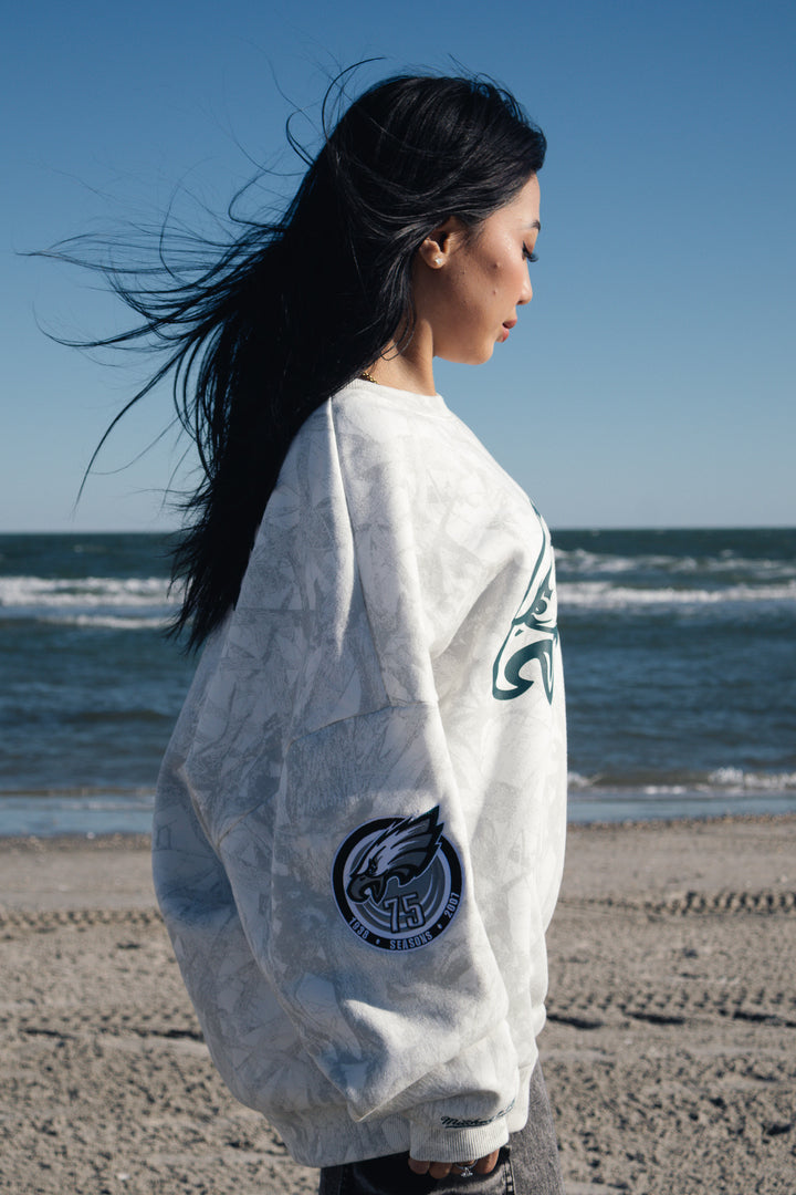 Philadelphia Eagles White Ghosted Mock Neck Fleece Sweatshirt
