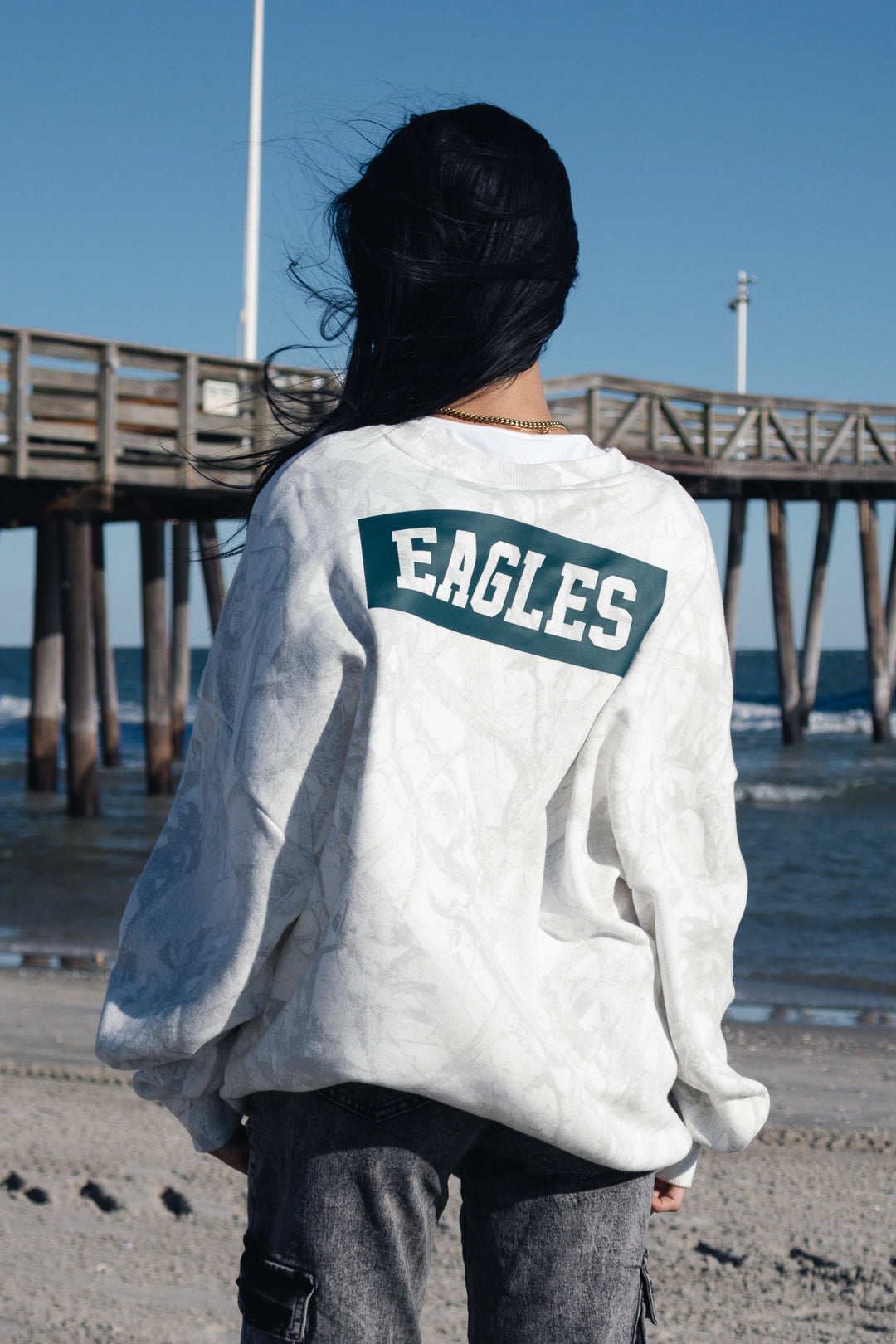 Philadelphia Eagles White Ghosted Mock Neck Fleece Sweatshirt