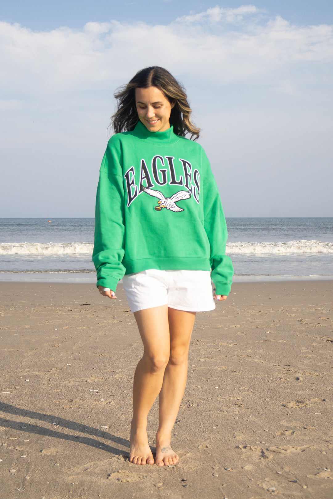 Philadelphia Eagles Kelly Green Mock Neck Sweatshirt