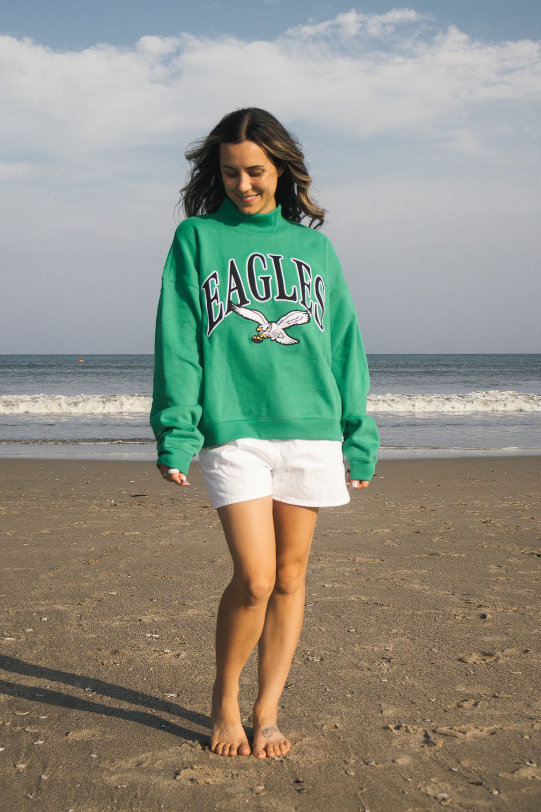 Philadelphia Eagles Kelly Green Mock Neck Sweatshirt