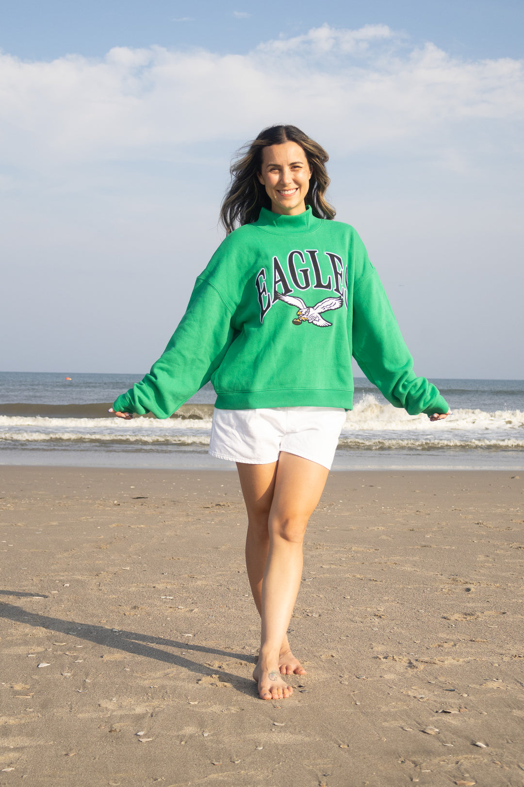 Philadelphia Eagles Kelly Green Mock Neck Sweatshirt
