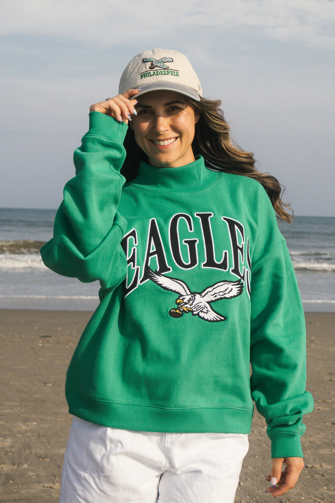 Philadelphia Eagles Kelly Green Mock Neck Sweatshirt