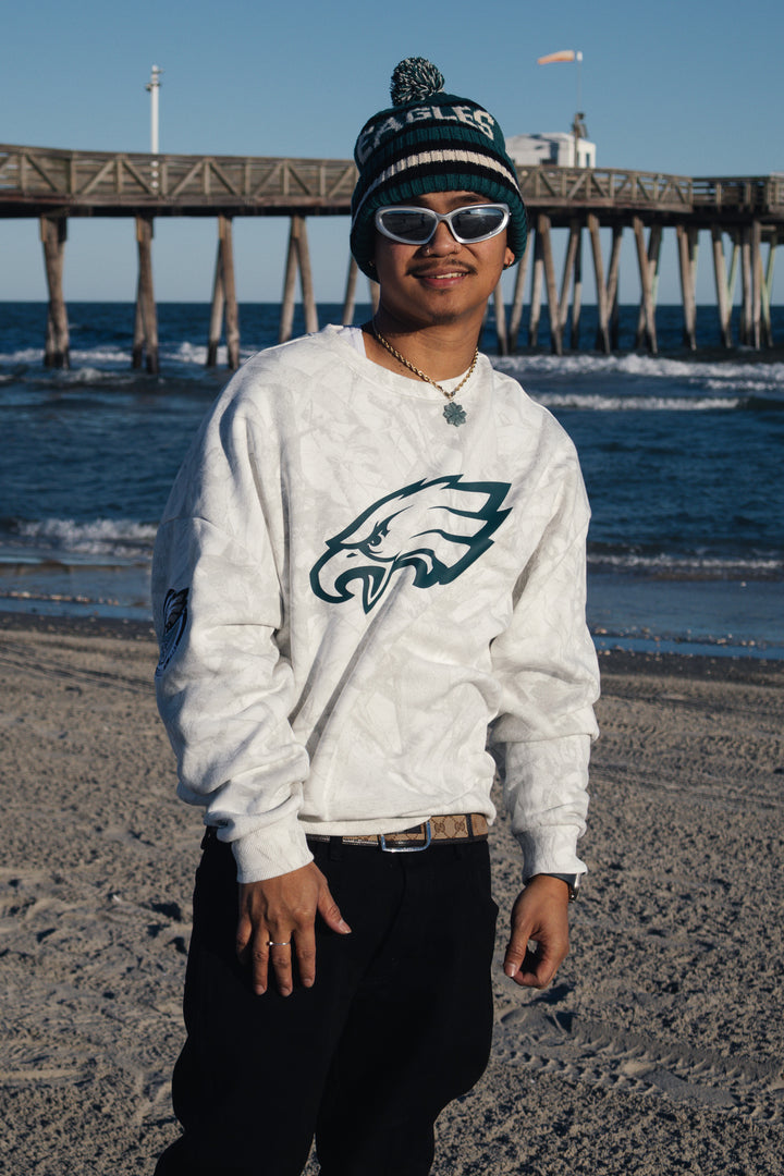 Philadelphia Eagles White Ghosted Mock Neck Fleece Sweatshirt