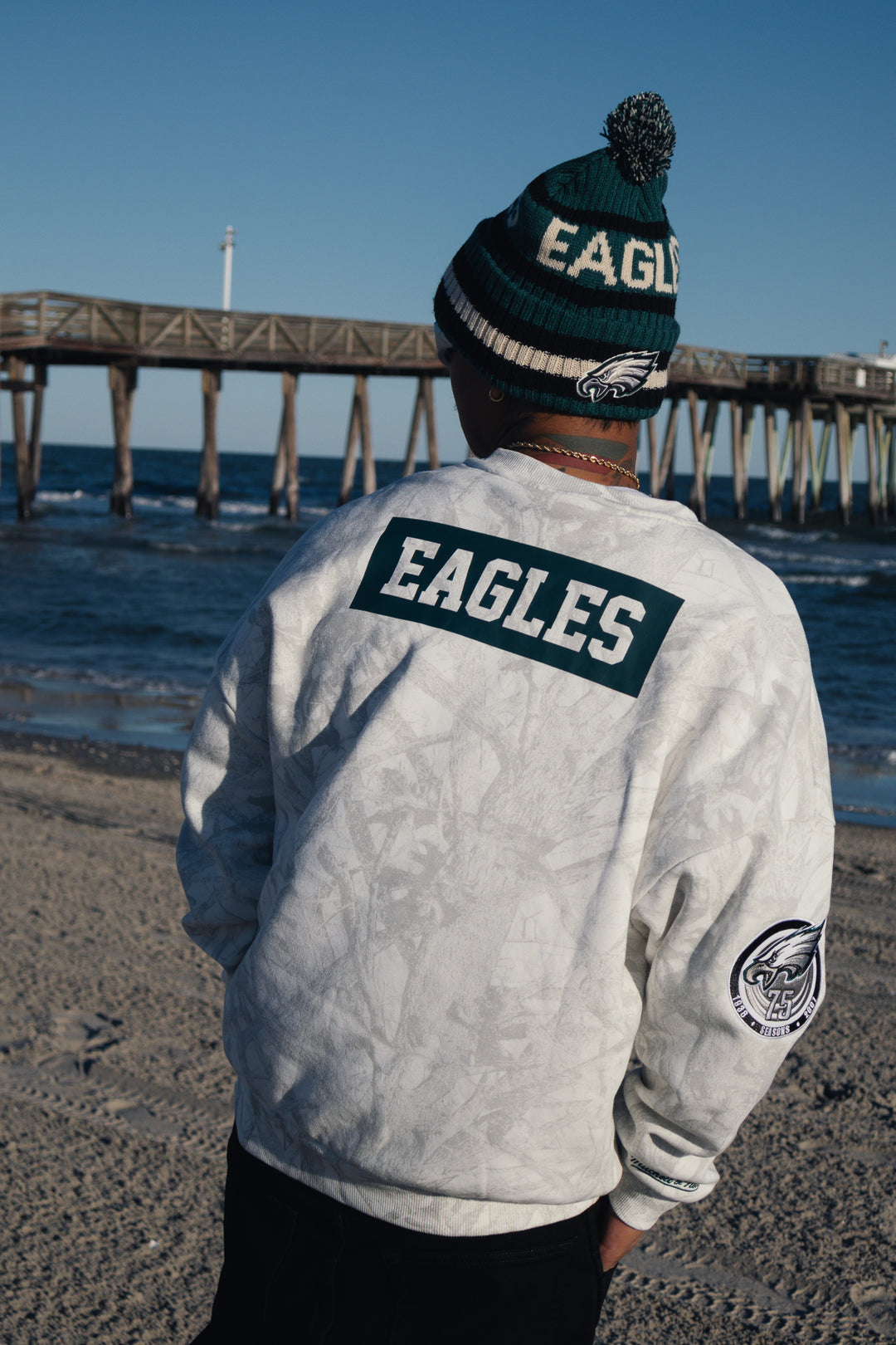 Philadelphia Eagles White Ghosted Mock Neck Fleece Sweatshirt