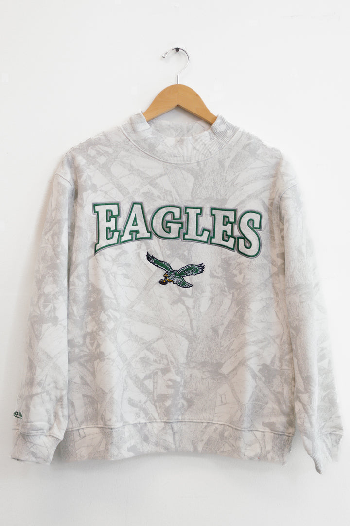 Philadelphia Eagles White Ghosted Mock Neck Fleece Sweatshirt