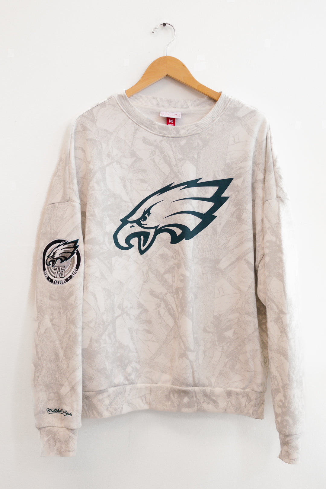 Philadelphia Eagles White Ghosted Mock Neck Fleece Sweatshirt