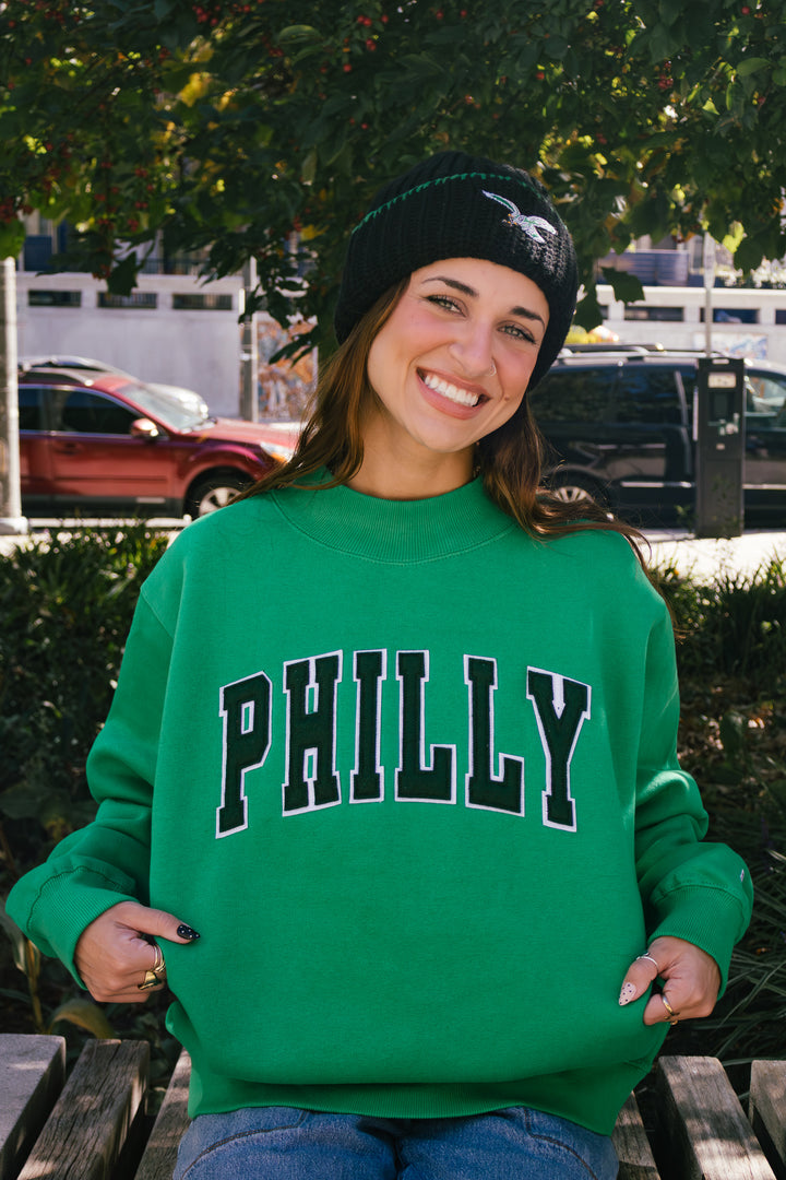 Philly Football Kelly Green Mock Neck Sweatshirt