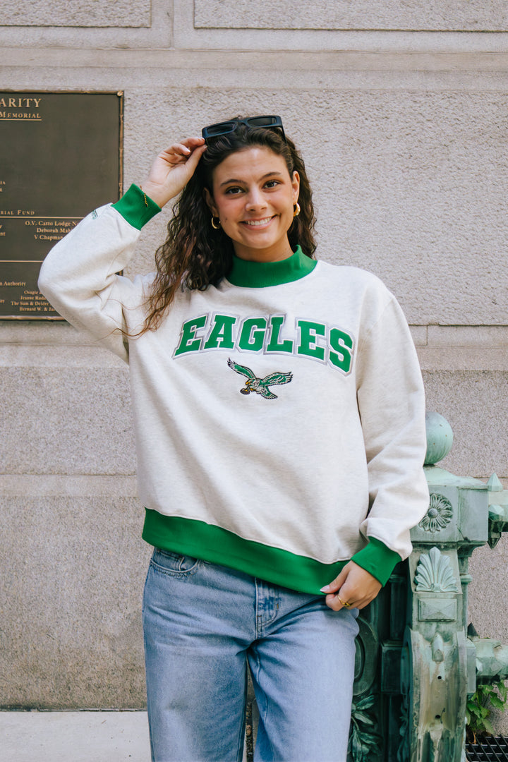 Philadelphia Eagles Oatmeal Mock Neck Sweatshirt