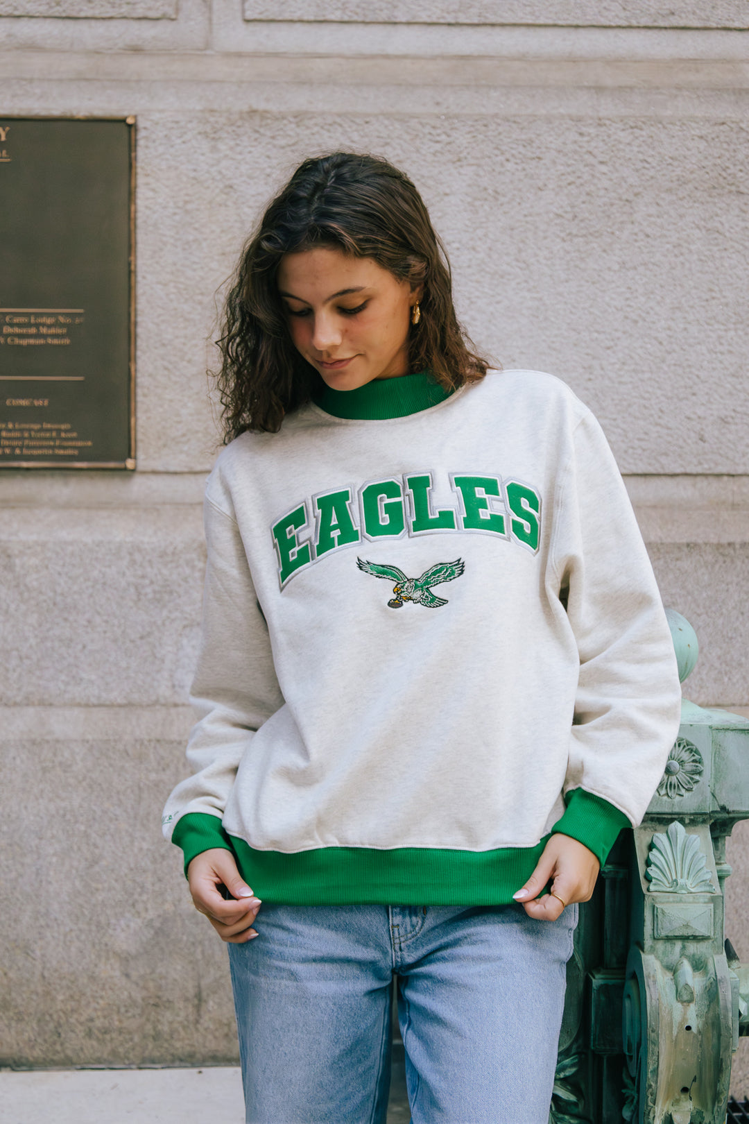 Philadelphia Eagles Oatmeal Mock Neck Sweatshirt