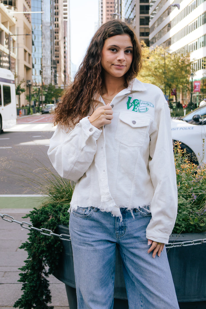Philly Football Birds White Corduroy Jacket