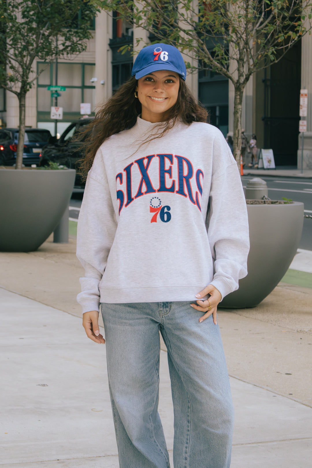 Philadelphia 76ers Vantage Gray Mock Neck Sweatshirt