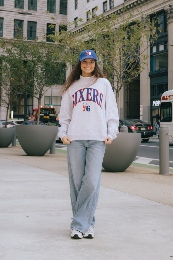Philadelphia 76ers Vantage Gray Mock Neck Sweatshirt