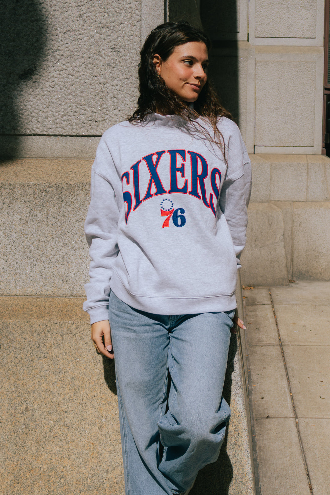 Philadelphia 76ers Vantage Gray Mock Neck Sweatshirt
