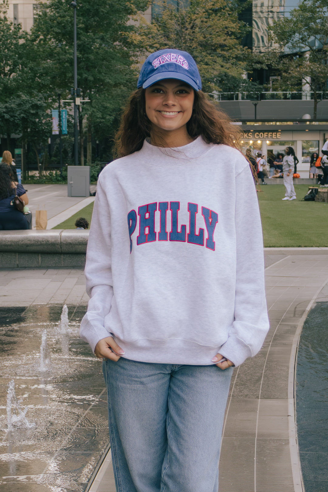 Philly Basketball Corded Patch Mock Neck Sweatshirt