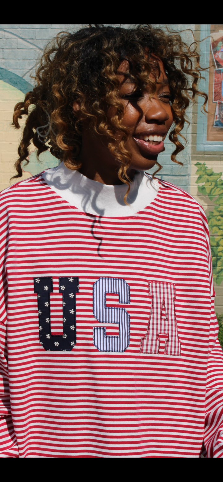 USA Polka Dot Stripes Mock Neck Sweatshirt
