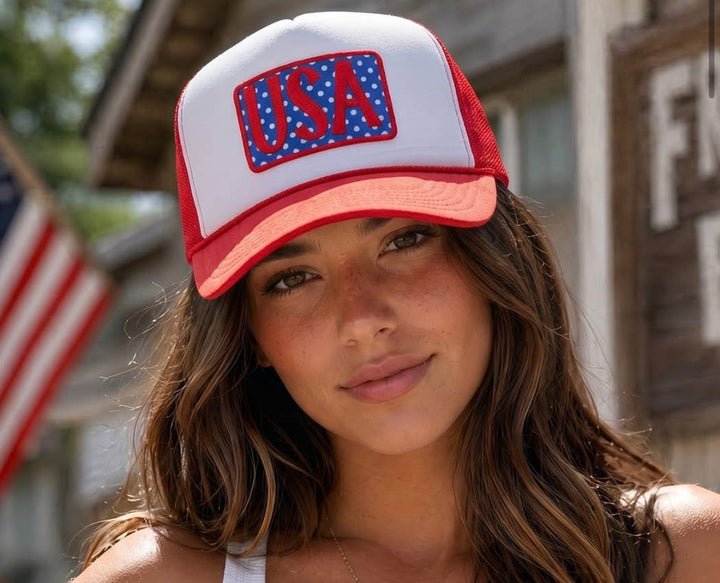 USA Embriodered Polka Dot Patch Foam Trucker Hat