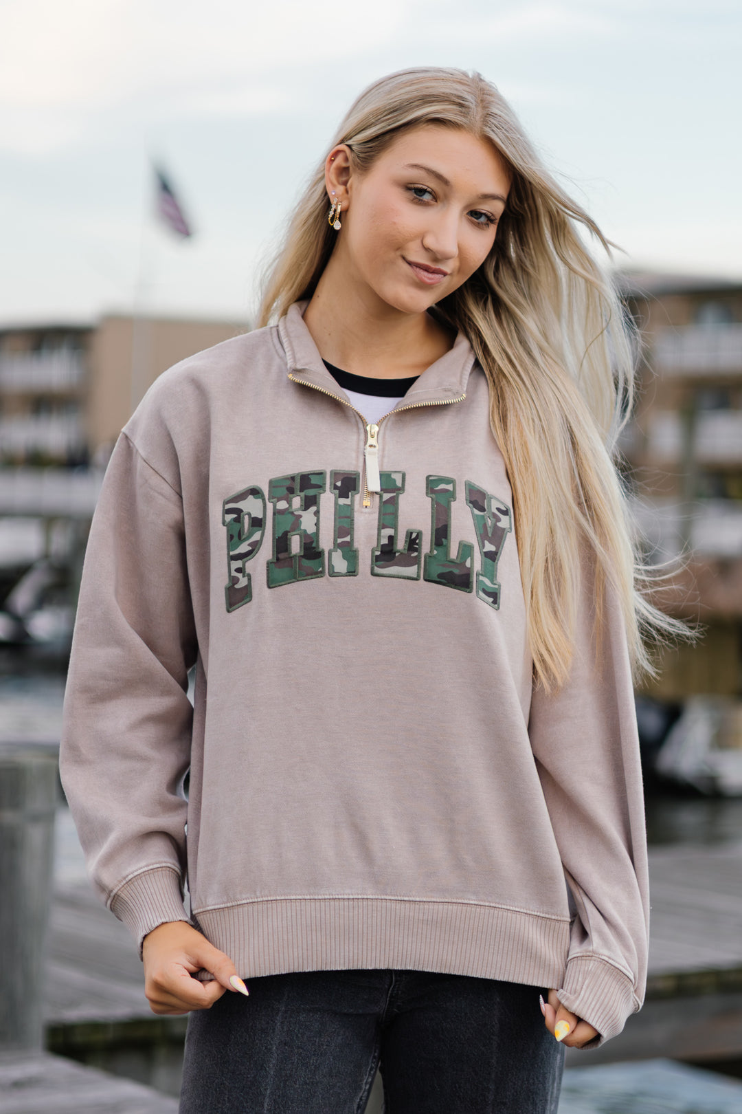 Philadelphia Football Camo Philly Mocha 1/4 Zip Sweatshirt