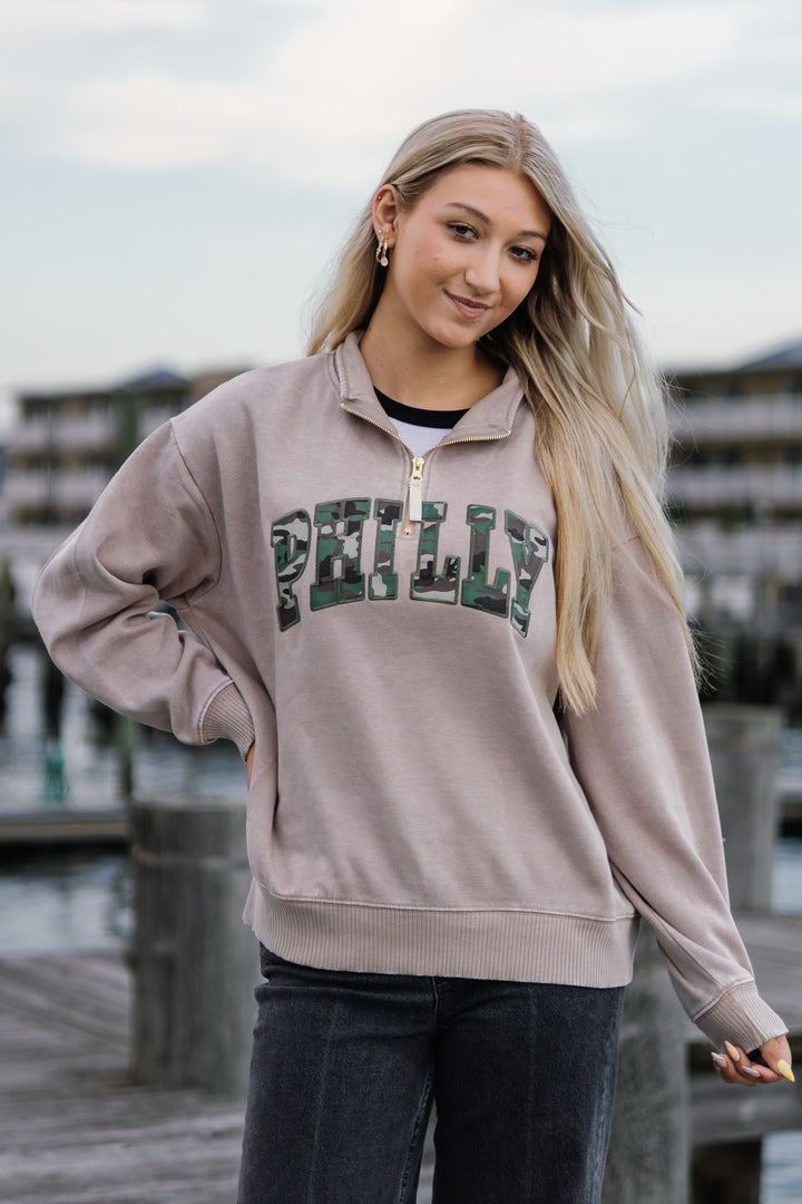 Philadelphia Football Camo Philly Mocha 1/4 Zip Sweatshirt