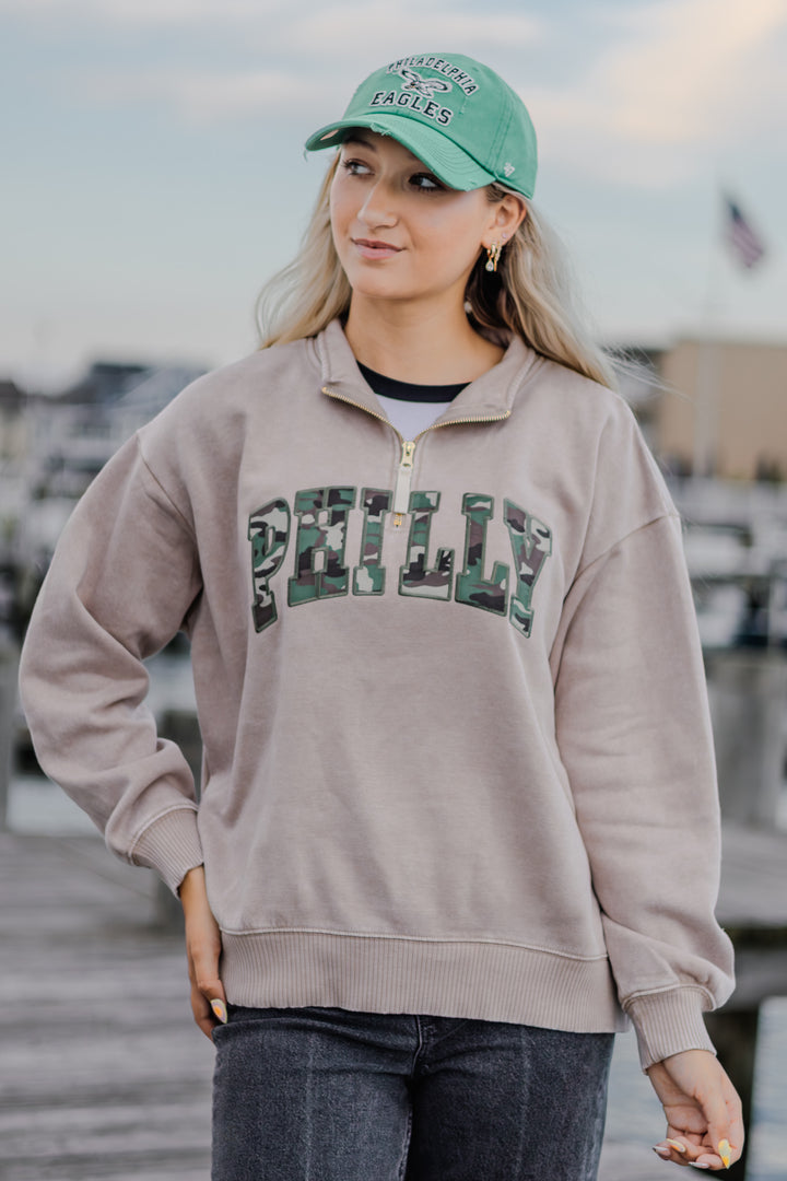 Philadelphia Football Camo Philly Mocha 1/4 Zip Sweatshirt