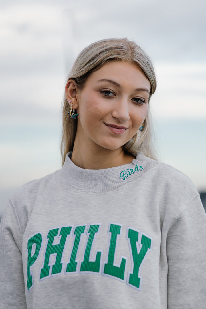 Philly Football Light Heather Grey Birds Patch Mock Neck Sweatshirt