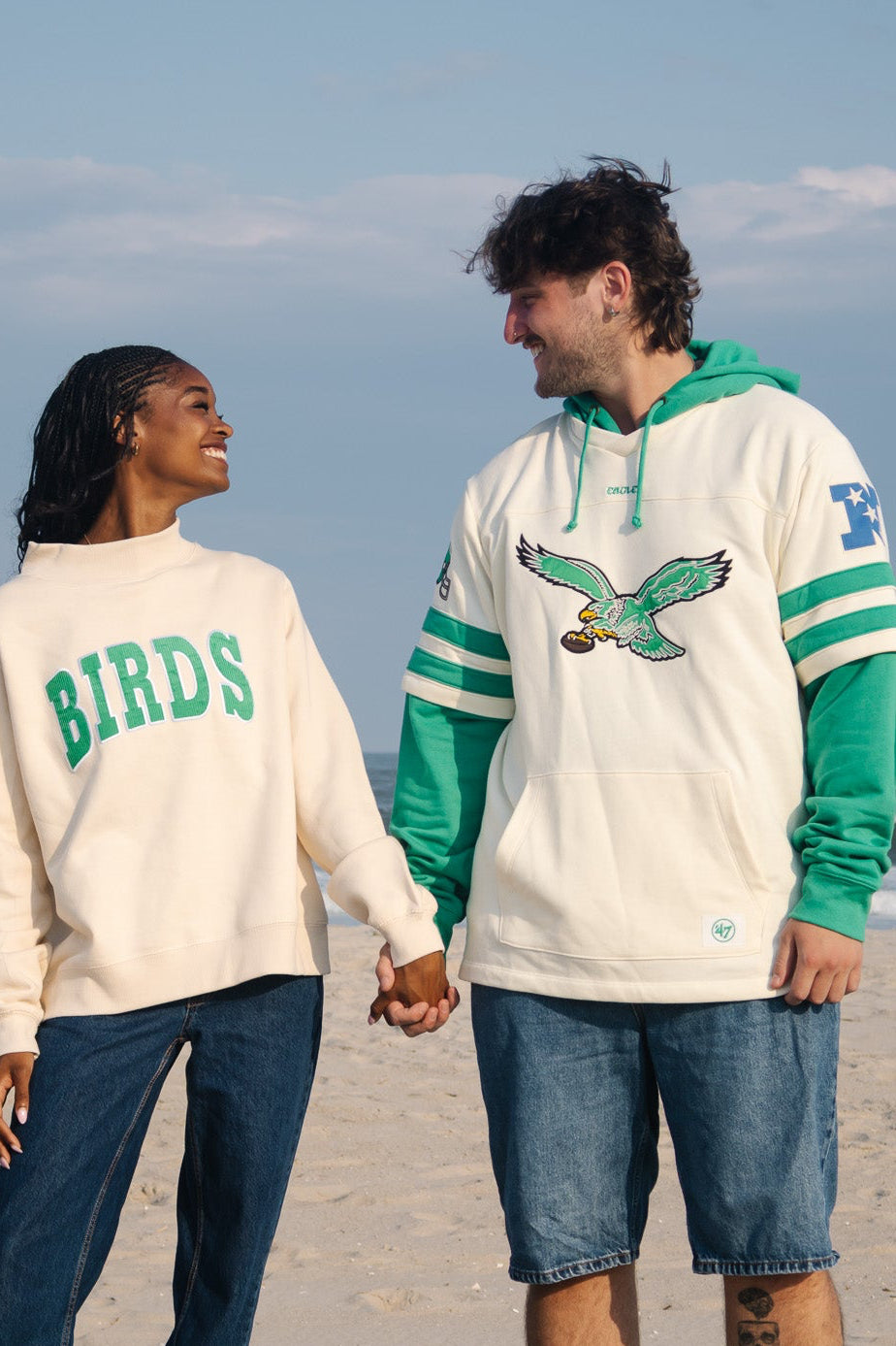 Philly Football Cream Birds Corduroy MultiPatch Mock Neck