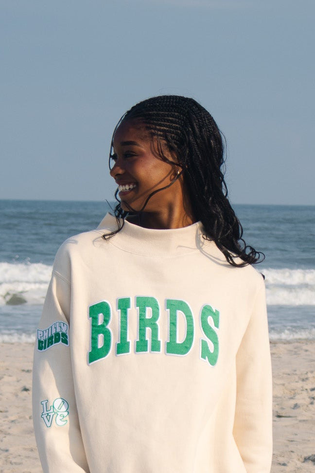 Philly Football Cream Birds Corduroy MultiPatch Mock Neck