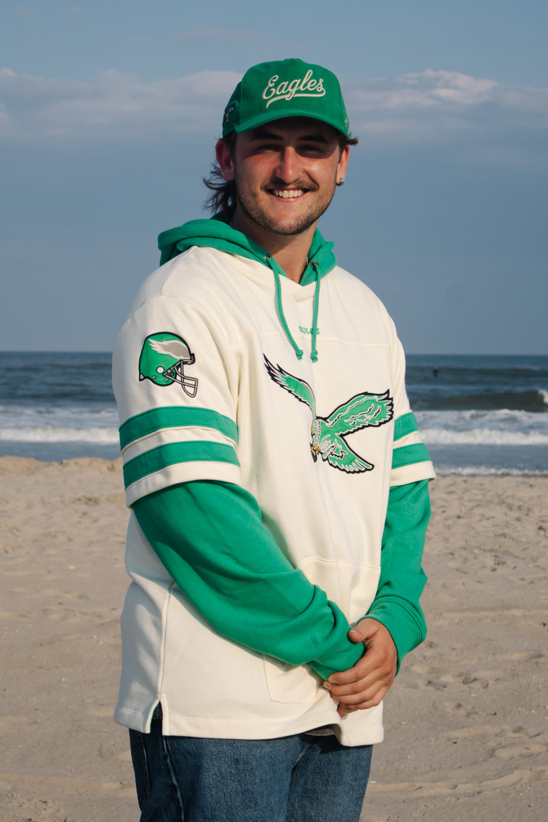 Philadelphia Eagles Cream Split Zone Cornerback Duo Lacer Hoodie