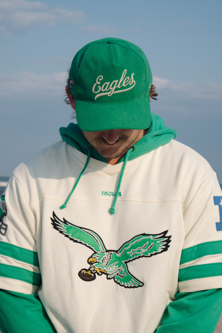 Philadelphia Eagles Corduroy Eagles Script Kelly Green Hitch Hat