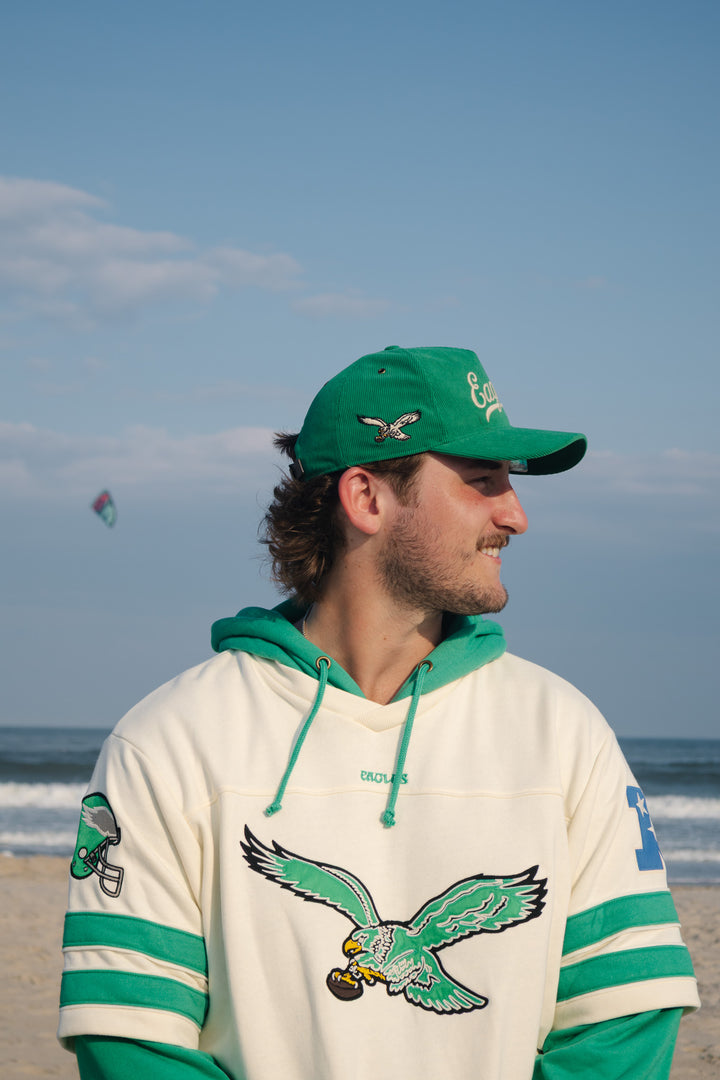 Philadelphia Eagles Corduroy Eagles Script Kelly Green Hitch Hat
