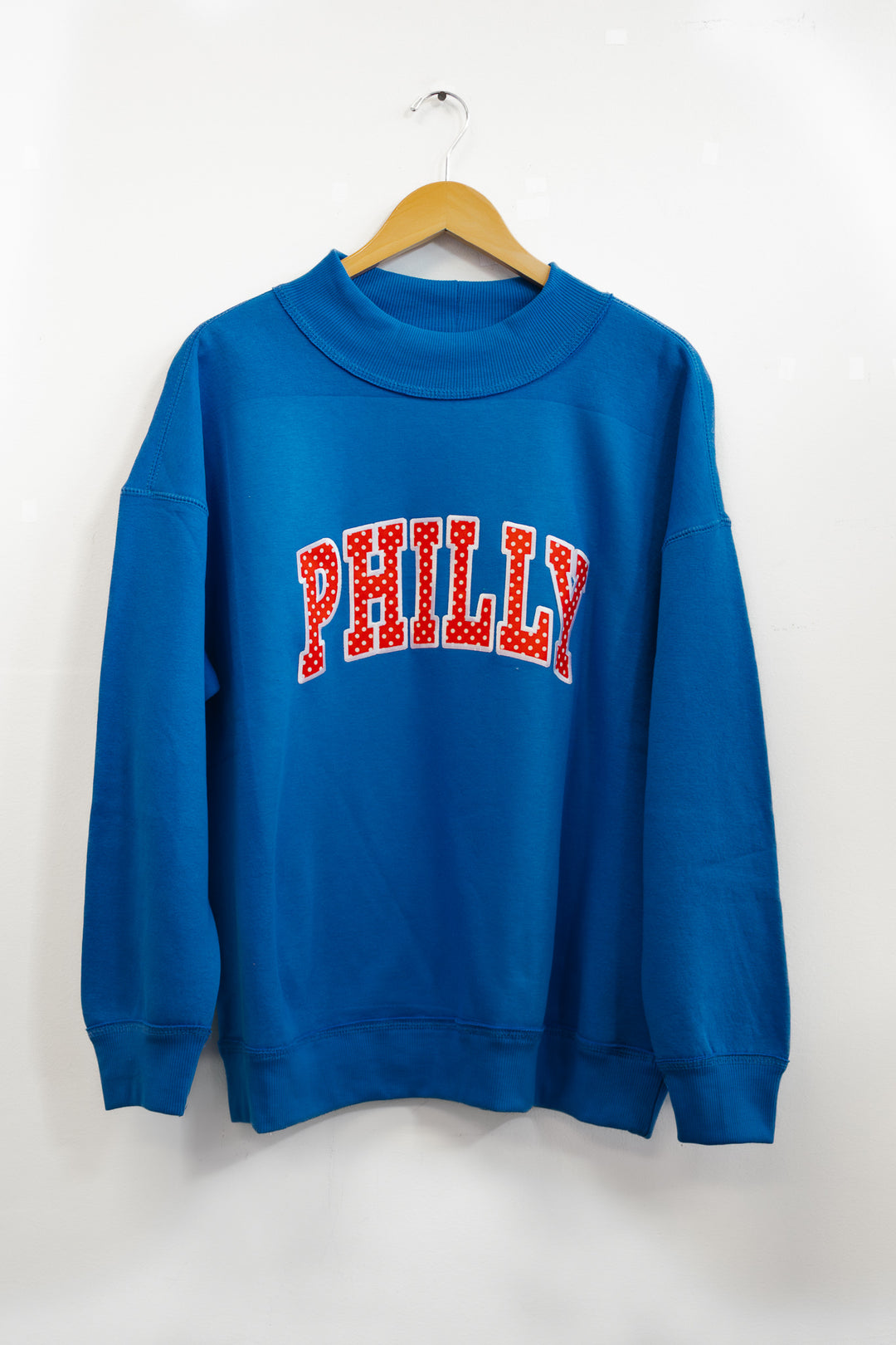 Philly Royal Polkadot Patch Washed Mock Neck Sweatshirt