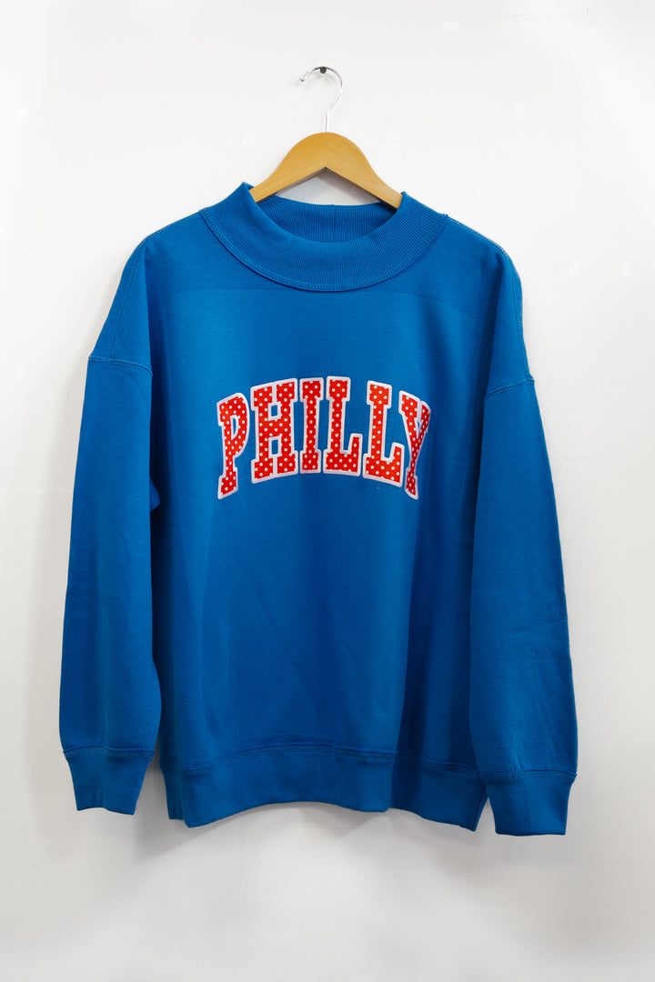 Philly Royal Polkadot Patch Washed Mock Neck Sweatshirt
