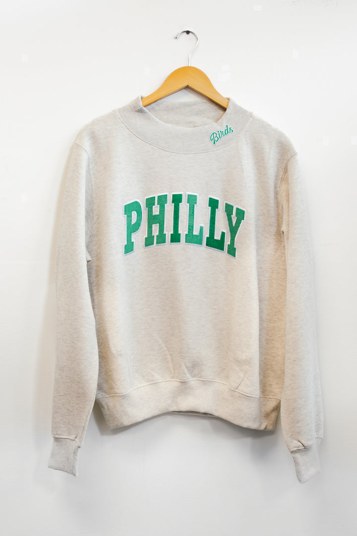 Philly Football Light Heather Grey Birds Patch Mock Neck Sweatshirt