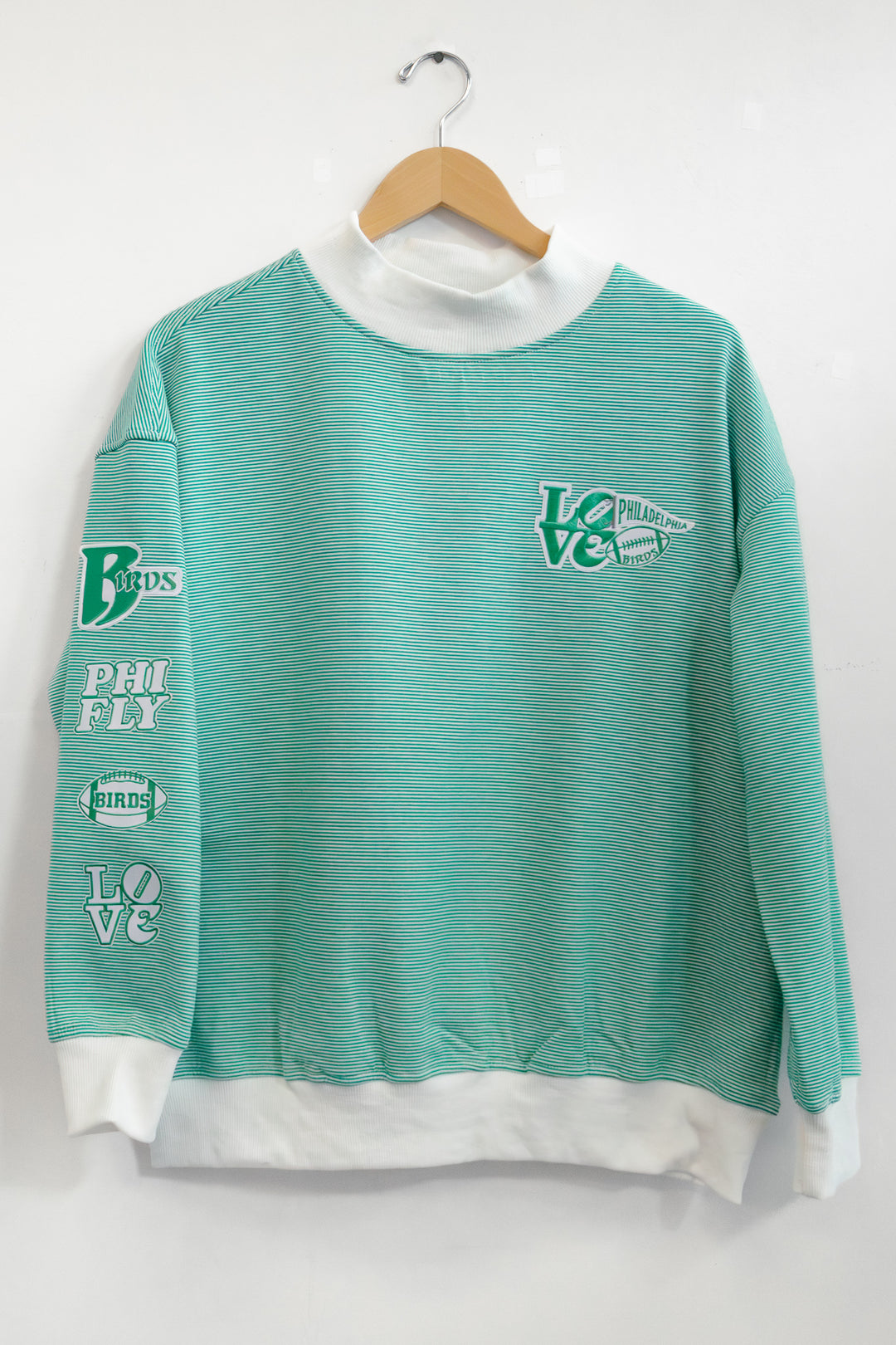 Philly Football Multi Patch Striped Mock Neck Sweatshirt