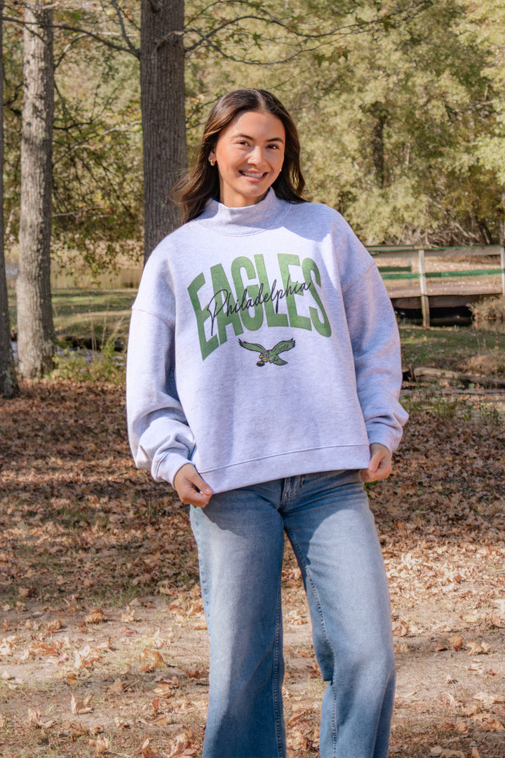 Philadelphia Eagles Relay Grey Muse Mock Neck Sweatshirt