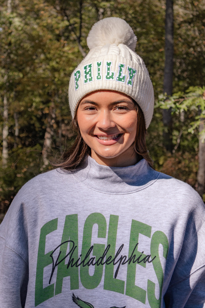 Philly Football Philly Patch Knit Ivory Pom Pom Hat
