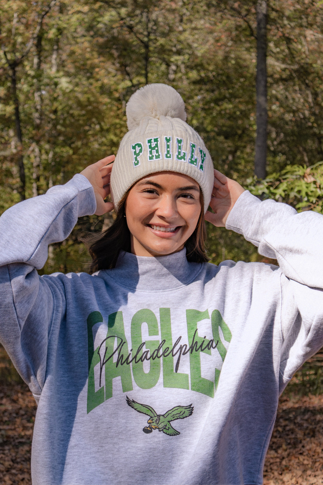 Philly Football Philly Patch Knit Ivory Pom Pom Hat